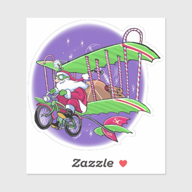 Sticker Biplane à vélo père Noël (Feuille)