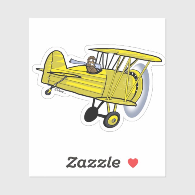 Sticker Biplane jaune (Feuille)