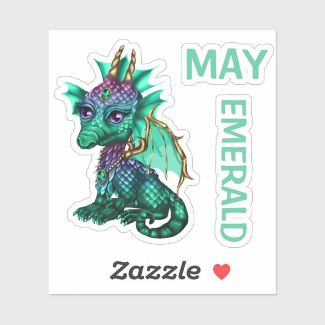 Sticker Birthstone Baby Dragon May Emerald (Feuille)