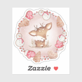 Sticker Bisous de Noël mignons Pain d'épice rose Baiser