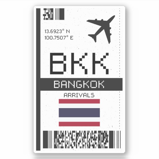 Sticker BKK Bangkok Boarding Pass - Thaïlande Travel (Devant)