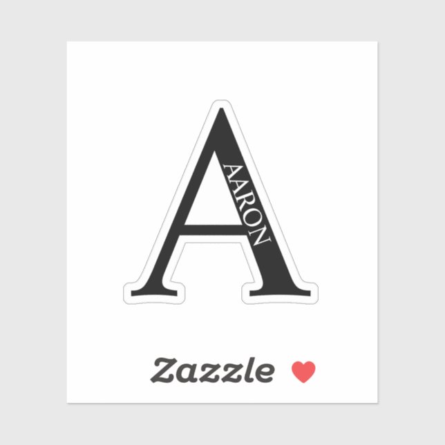 Sticker Black and White Personalized Monogram and Name (Feuille)
