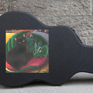 Sticker Black Cat Green Dragon