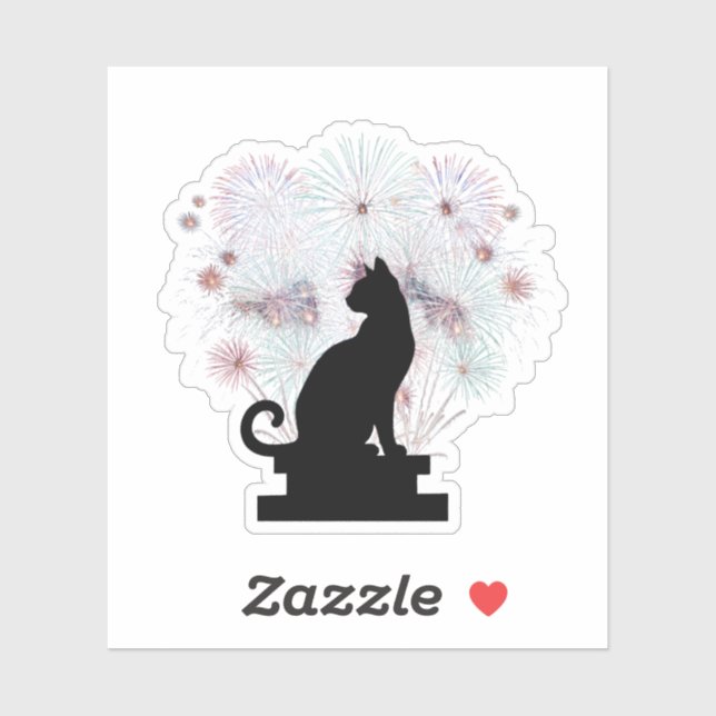 Sticker  Black Cat Silhouette Artistic Fireworks New Year  (Feuille)