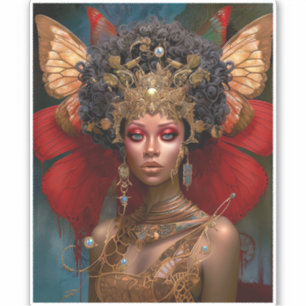 Sticker Black Fairy Queen Red Gold Fairy Imaginaire Art