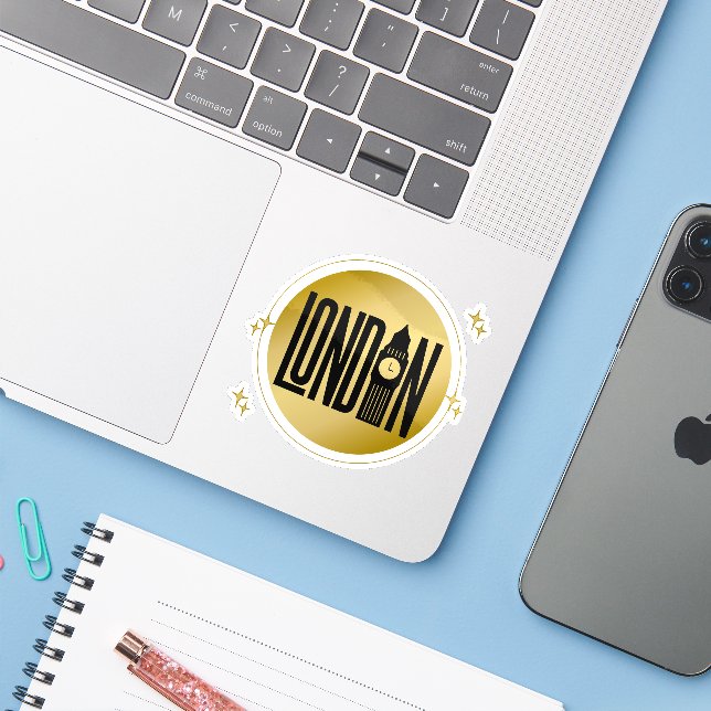 Sticker Black & Gold London Skyline Retro City Pride (Ordinateur portable avec iPhone)
