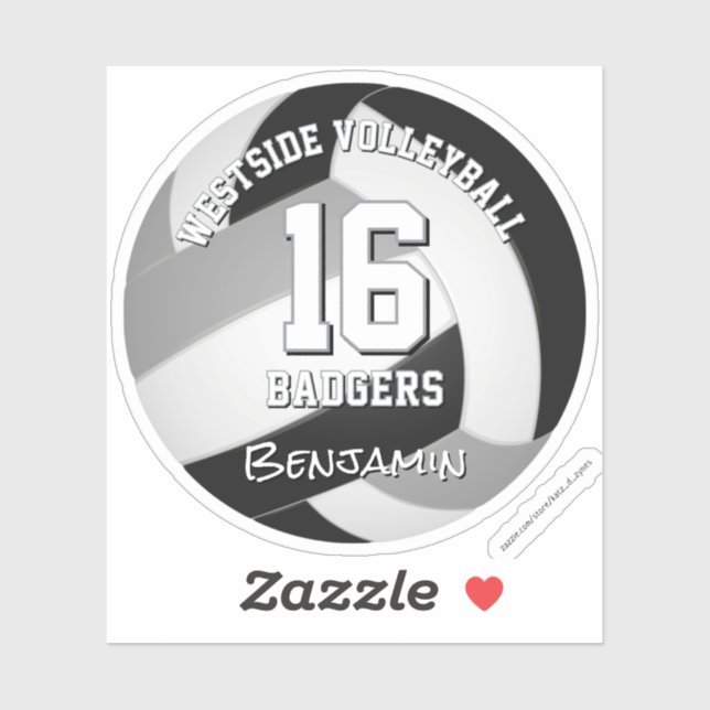 Sticker black grey volleyball équipe couleurs enfants nom  (Feuille)