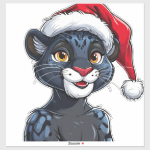 Sticker Black Panther portant le Casquette de Noël