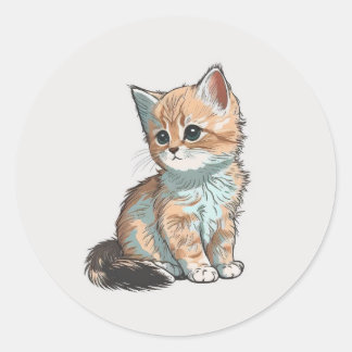 Sticker blanc chat classique rond Sticker