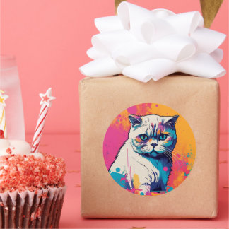 Sticker blanc mignon Chat en cercle coloré