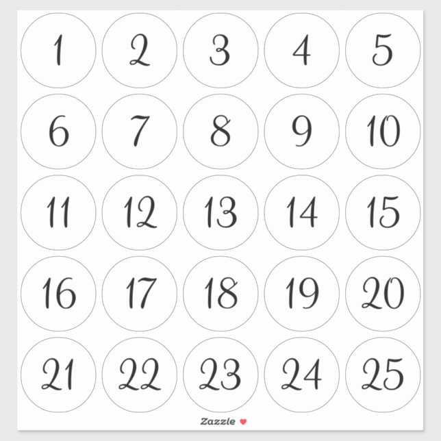 Sticker Blancs et Noirs 1 - 25 Cercles numérotés (Feuille)
