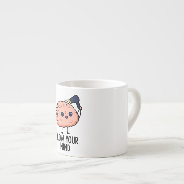 Sticker blasen - Niedliches Gehirn mit Haartrockne Espressotasse (Vorderseite Rechts)