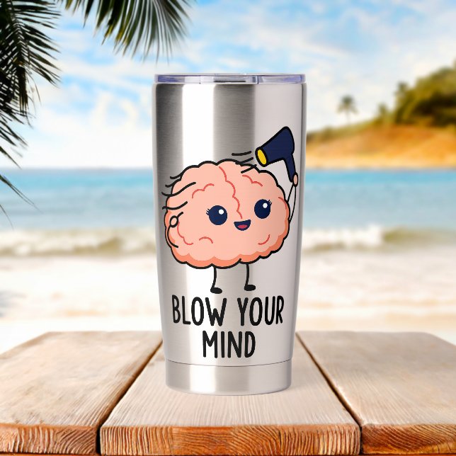 Sticker blasen - Niedliches Gehirn mit Haartrockne Thermobecher (Strand (gedreht))