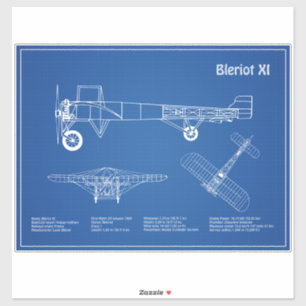 Sticker Bleriot XI - Plan de dessin du plan d'avion AD