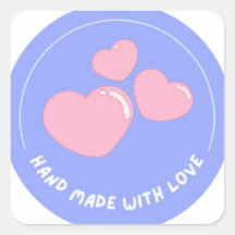 Sticker Bleu Avec Coeurs Rose Pour Packages
