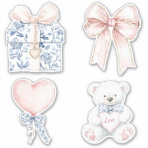 Sticker Bleu Bleu Bleu Floral Bleu Coeur Ours Bow