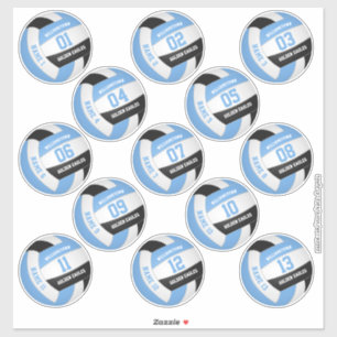 Sticker bleu clair noir 13 joueurs de volley-ball noms