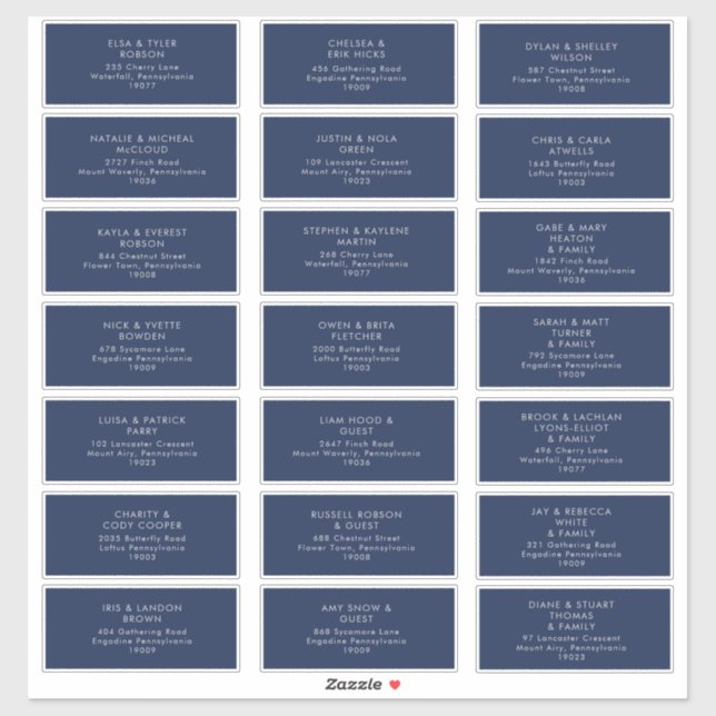 Sticker Bleu de marine moderne | Argent Mariage Adresse de (Feuille)