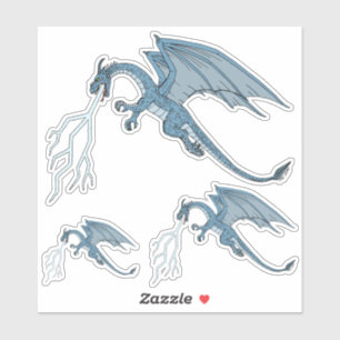 Sticker Bleu Dragon cracher la foudre