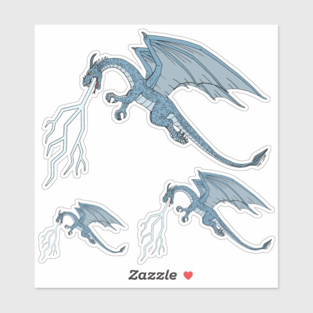 Sticker Bleu Dragon cracher la foudre (Feuille)