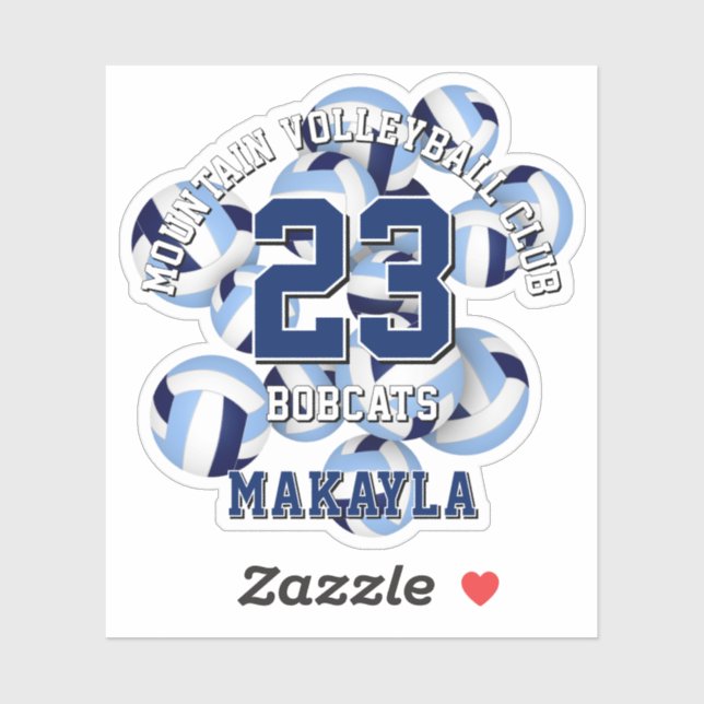 Sticker bleu équipe couleurs volleyballs cluster w nom enf (Feuille)