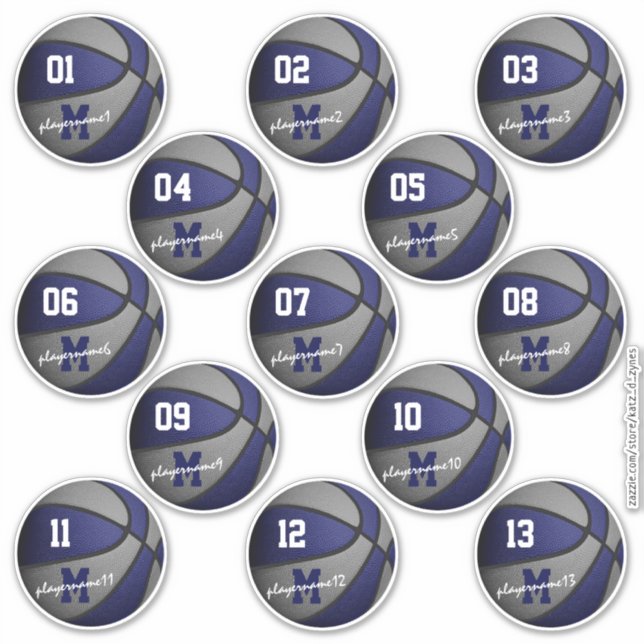 Sticker bleu gris basketball coutume 13 joueurs noms (Devant)