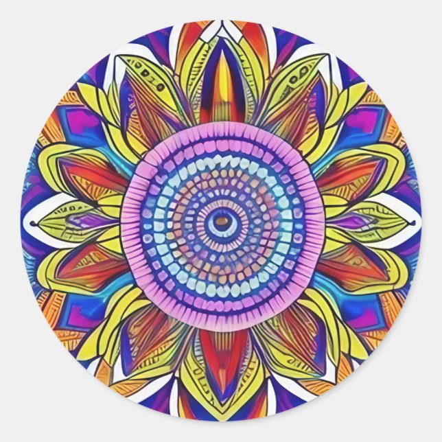 Sticker bleu Mandala Classic Round (Devant)