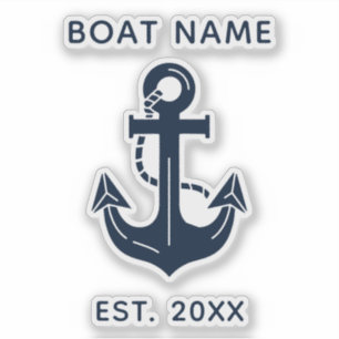 Sticker Bleu marine nautique nom de bateau personnalisé
