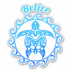 Sticker Bleu Océan Tortue Tribale Belize