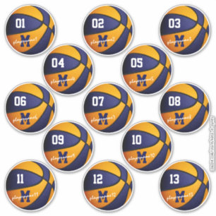 Sticker bleu orange basketball coutume 13 joueurs noms