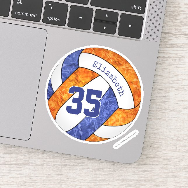 Sticker bleu orange filles volleball école couleurs (Détail)