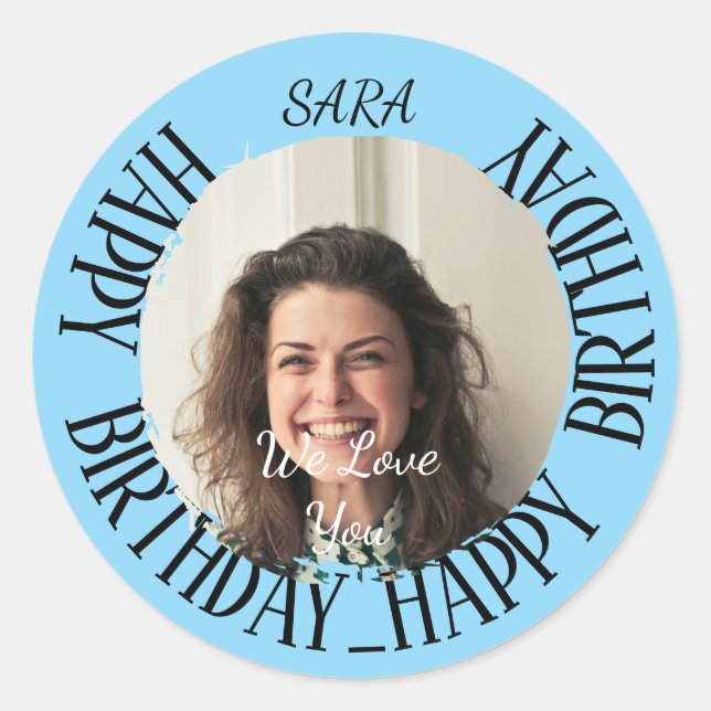 Sticker bleu pour anniversaire entièrement personn (Devant)