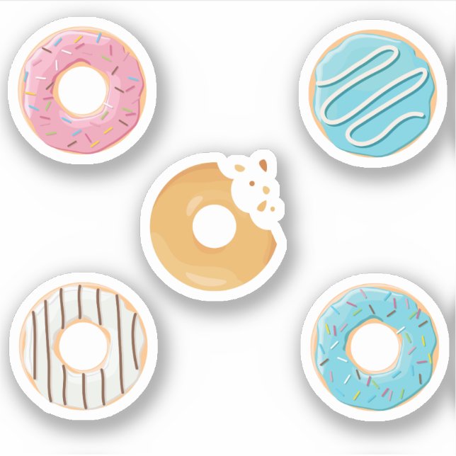 Sticker Bleu rose beignets et mord chocolat 5x set (Devant)