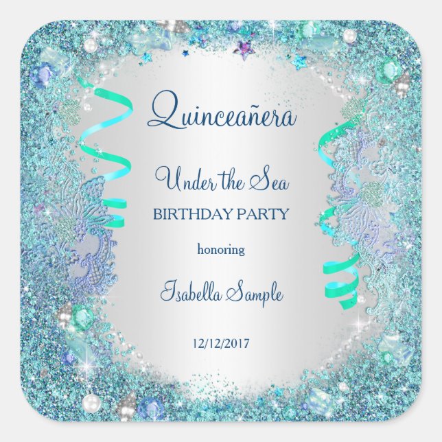 Sticker Bleu Sous La Mer Quinceanera 15ème Partie (Devant)