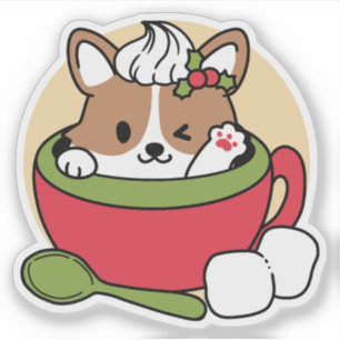 Sticker Bliss de cacao d'hiver - Chien mignon en mode Mug