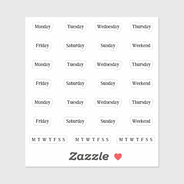 Sticker Blocs. Jours De La Semaine - Transparent (Feuille)