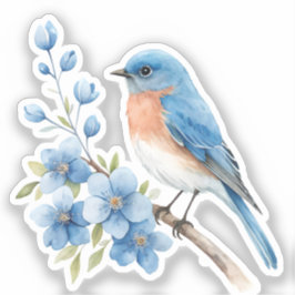 Sticker Blue bird with blue flowers