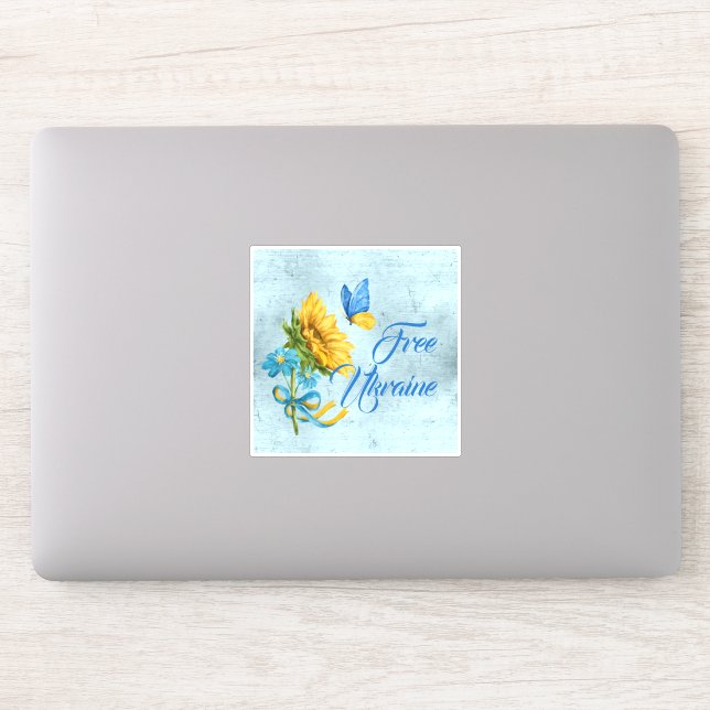 Sticker Blue Free Ukraine Tournesol & Papillon Vinyl (Ordinateur)