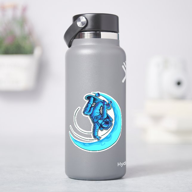 Sticker Blue Moon Astronaut Skateboard 4" Kiss Cut Vinyl (HydroFlask)