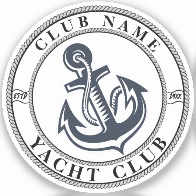 Sticker Blue Nautical Ancre yacht club bateau marina Nom (Recto)