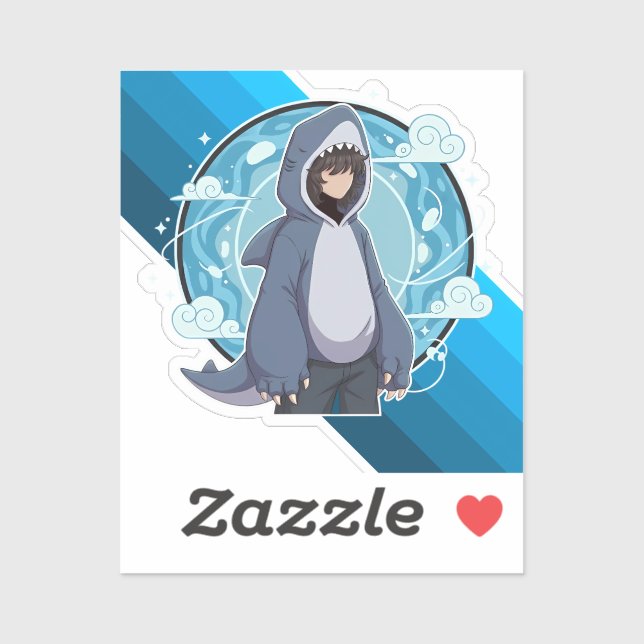 Sticker Blue Shark Boy Anime Art (Feuille)
