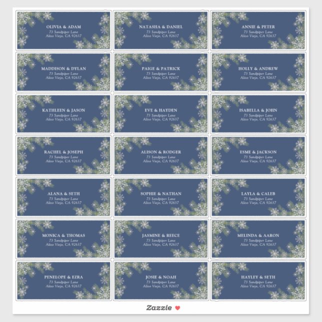 Sticker Blue Silver Winter Wedding Adresse d'hôte (Feuille)