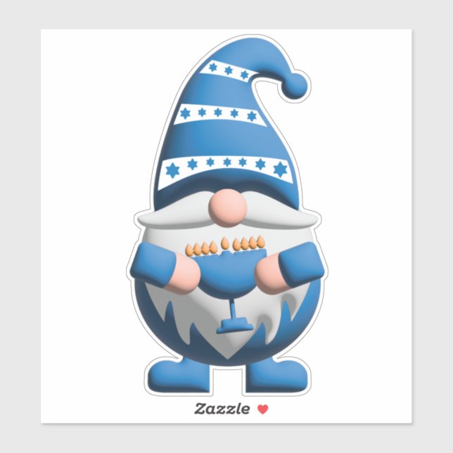 Sticker Blue White Hanukkah Gnome holding Menorah (Feuille)