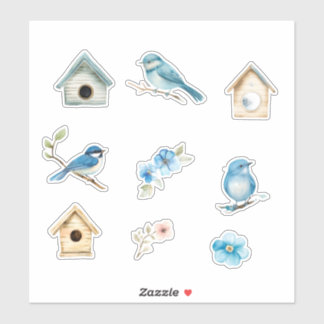 Sticker Bluebird and Bird Houses