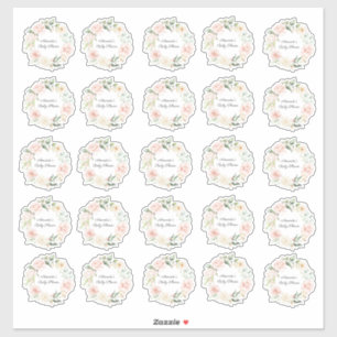 Sticker Blush Floral Green Girl Baby shower rustique
