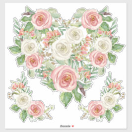 Sticker Blush n Rose blanche Aquarelle Floral Coeur Design