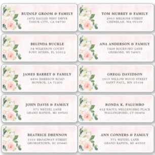 Sticker Blush Pink Ivory Floral Mariage Adresse d'hôte