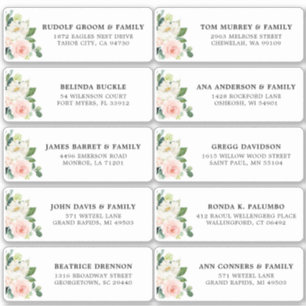 Sticker Blush Pink Ivory Floral Mariage Adresse d'hôte