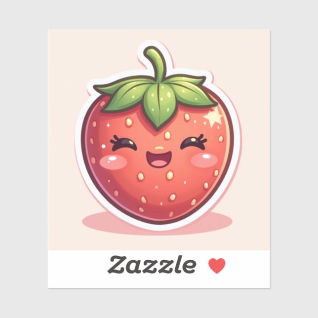 Sticker Blushing Berry – Kawaii Strawberry with Cute Face (Feuille)