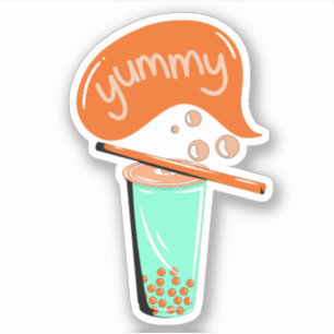 Sticker boba thé bulle lait matcha thé brun amoureux thé
